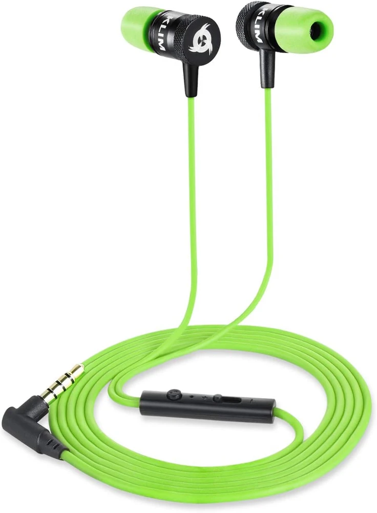 KLIM Fusion laidinės į ausis įdedamos ausinės su mikrofonu ir 3,5 mm jungtimi, žalios