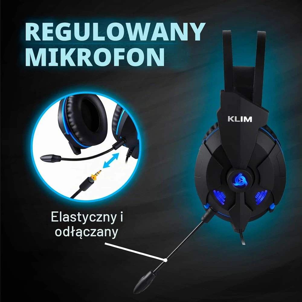 KLIM Impact V2 laidinės žaidimų ausinės su mikrofonu, 7.1 erdviniu garsu, juodos
