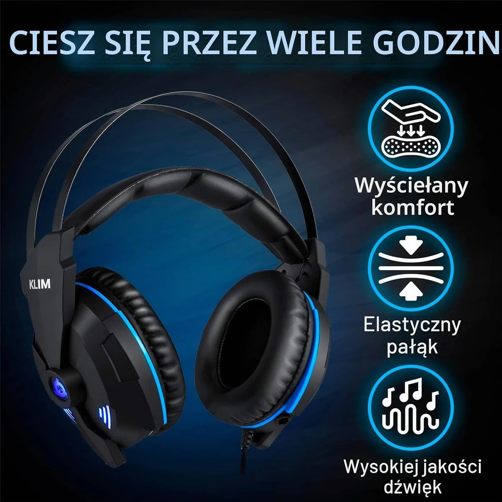 KLIM Impact V2 laidinės žaidimų ausinės su mikrofonu, 7.1 erdviniu garsu, juodos