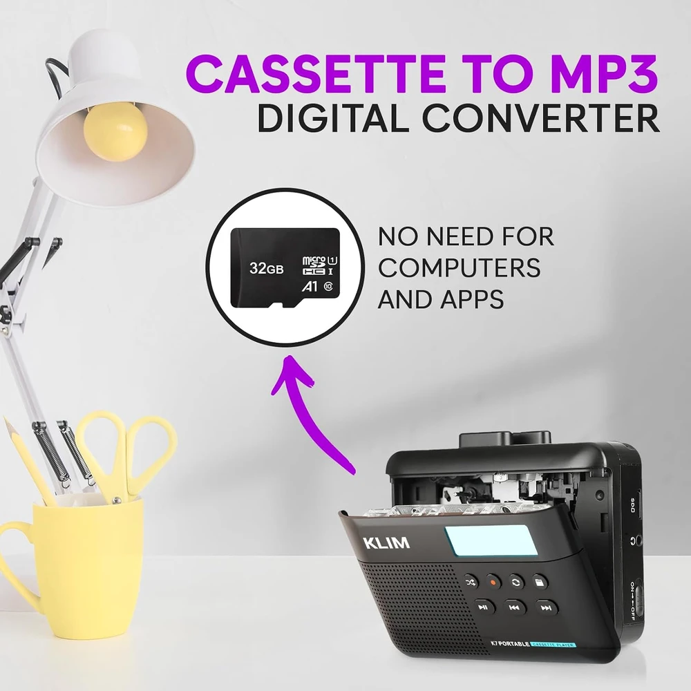 KLIM K7 nešiojamas kasečių grotuvas su MP3 keitikliu ir 32 GB SD kortele