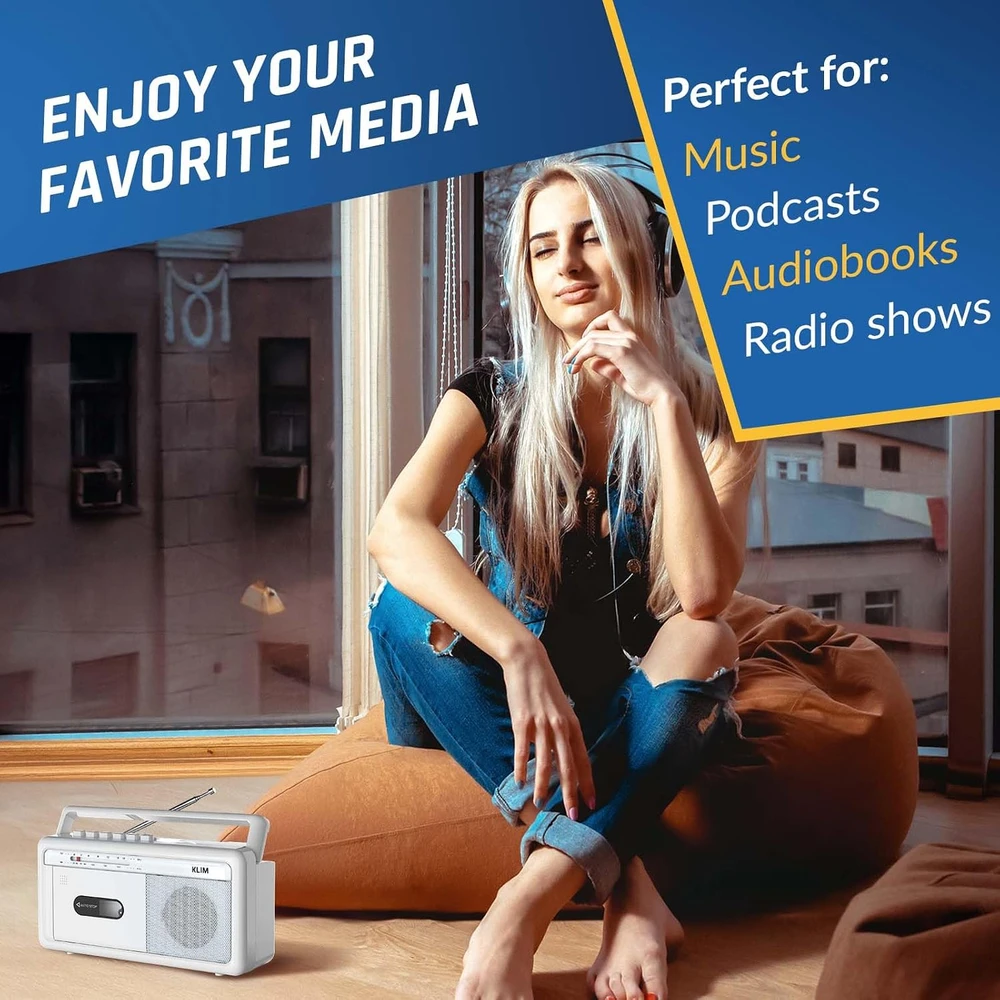 KLIM nešiojamas kasetinis magnetofonas su AM/FM radiju, Bluetooth ir USB KLSIN4825