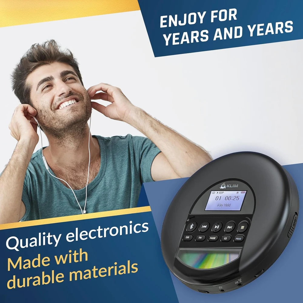 KLIM nešiojamasis CD grotuvas su Bluetooth, FM radiju ir MP3 palaikymu KLNOM0353
