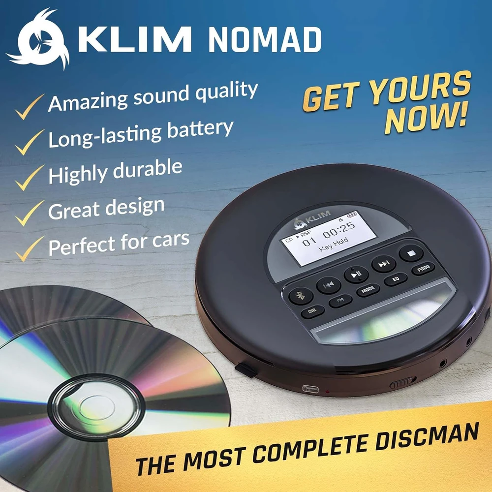 KLIM nešiojamasis CD grotuvas su Bluetooth, FM radiju ir MP3 palaikymu KLNOM0353