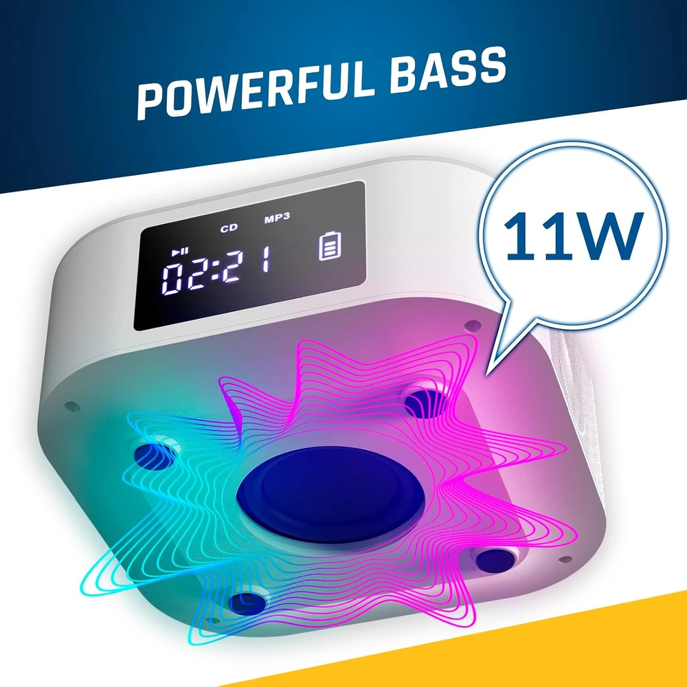 KLIM nešiojamasis CD stereo grotuvas Boombox E1 su Bluetooth, FM radiju, USB ir žemųjų dažnių garsiakalbiu