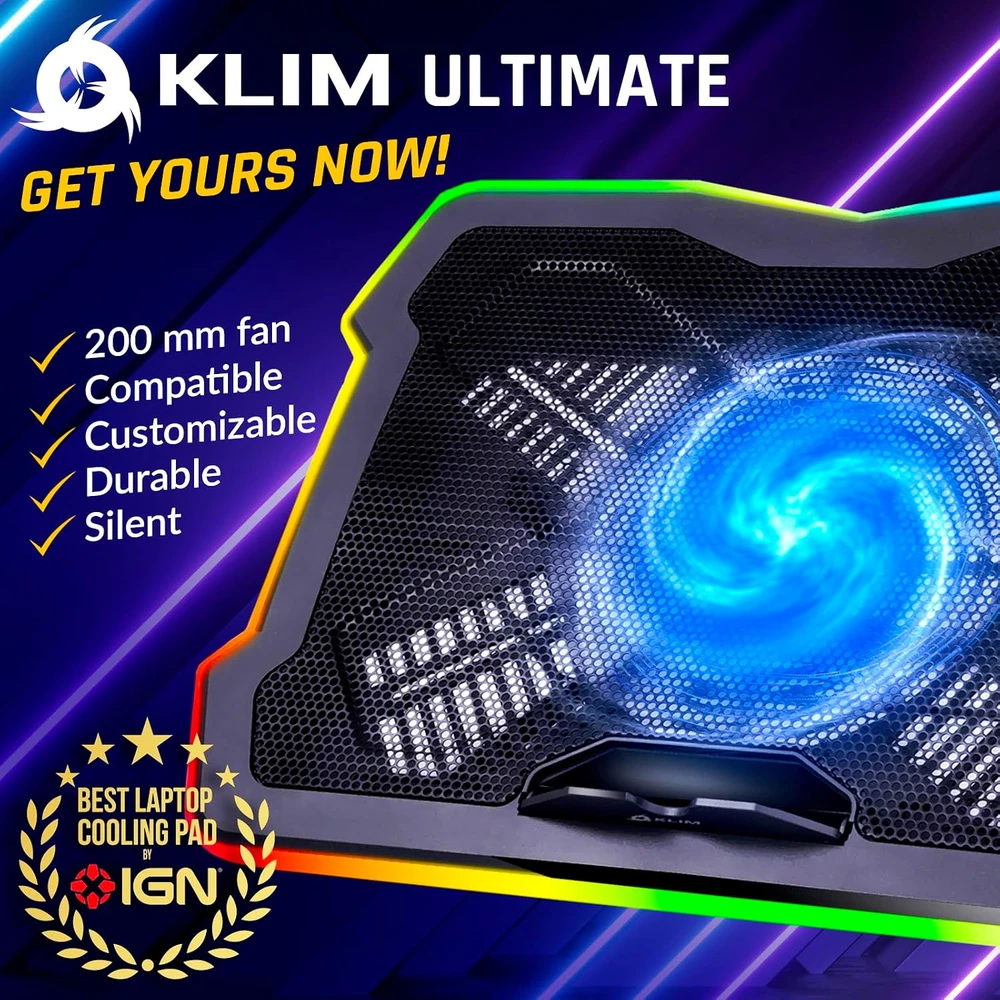 KLIM nešiojamojo kompiuterio aušinimo padėklas Ultimate RGB 11–19 col. M20