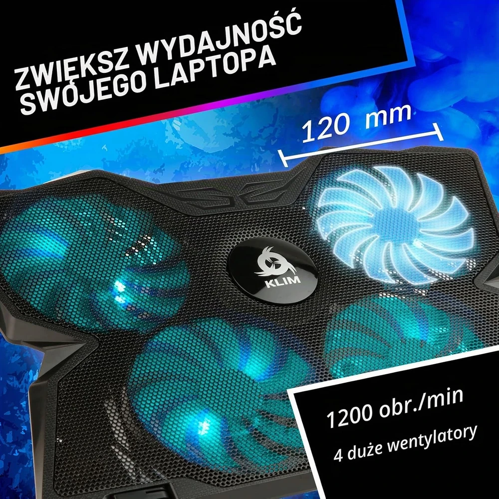 KLIM nešiojamojo kompiuterio aušinimo padėklas su 4 ventiliatoriais ir USB, K3N