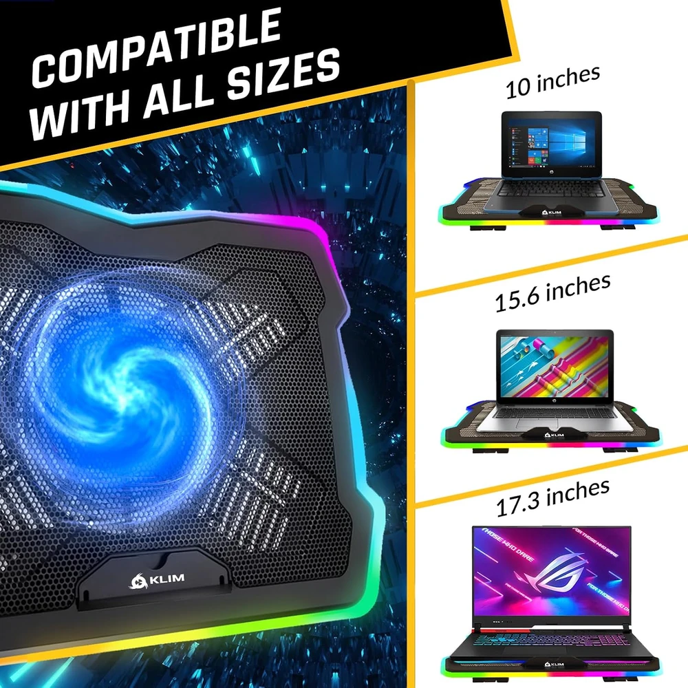 KLIM nešiojamojo kompiuterio aušinimo padėklas Ultimate RGB 11–19 col. M20