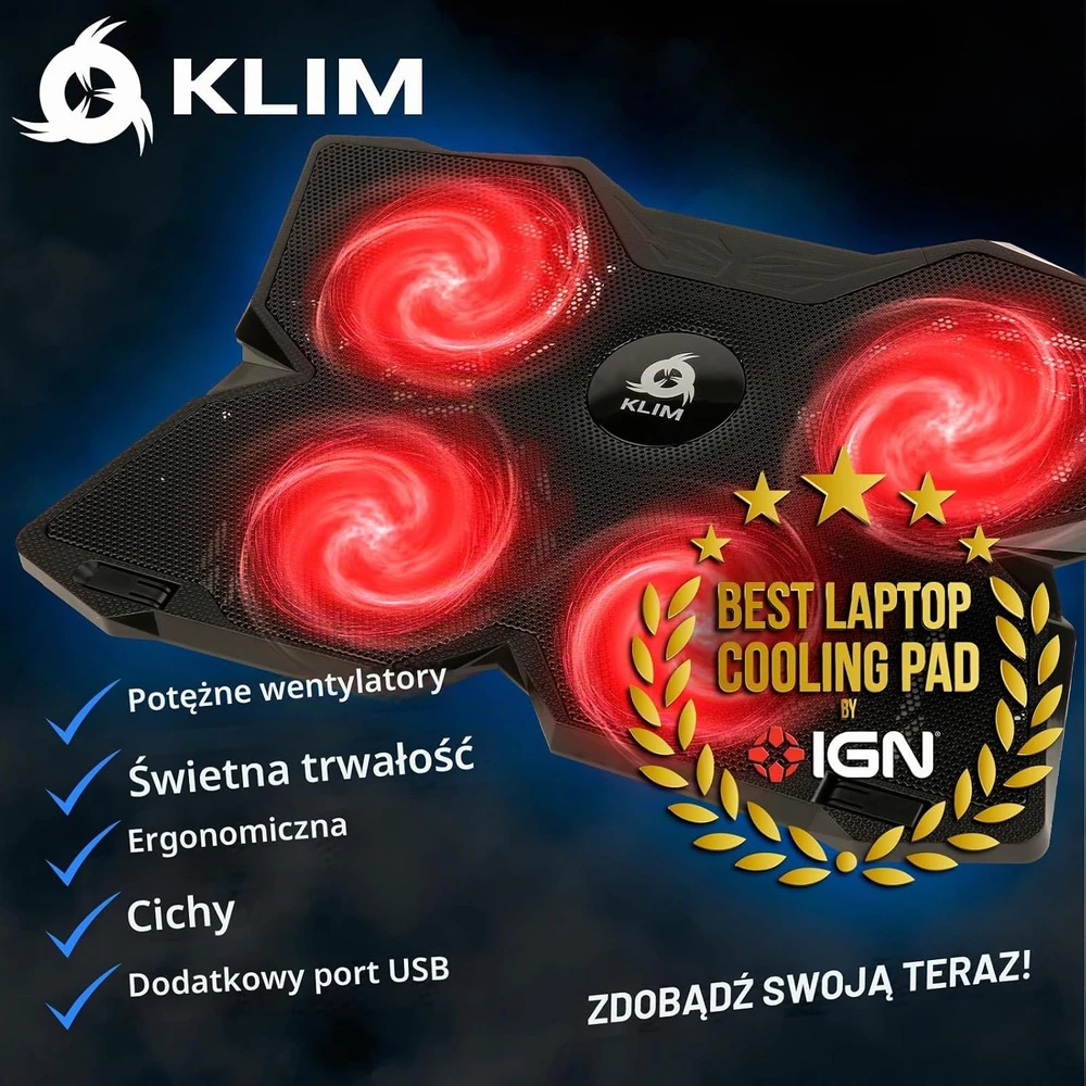 KLIM nešiojamojo kompiuterio aušinimo stovas su 4 ventiliatoriais ir 2 USB jungtimis, k147