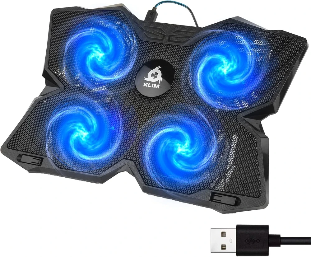 KLIM nešiojamojo kompiuterio aušinimo stovas su 4 ventiliatoriais ir 2 USB, mėlynas K2N