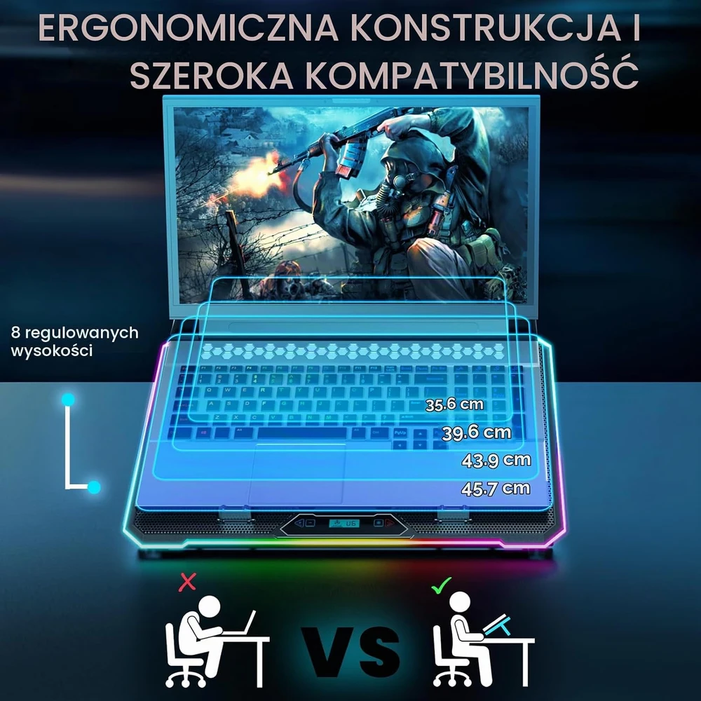 KLIM nešiojamojo kompiuterio aušinimo stovas su 15 ventiliatorių, RGB, 10–17 col., KLV156967