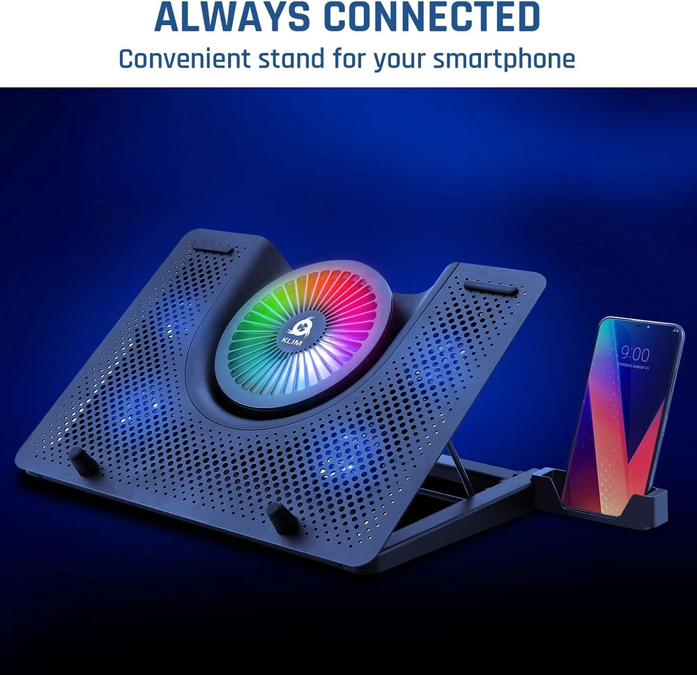 KLIM nešiojamojo kompiuterio aušinimo stovas Nova su 5 ventiliatoriais ir RGB