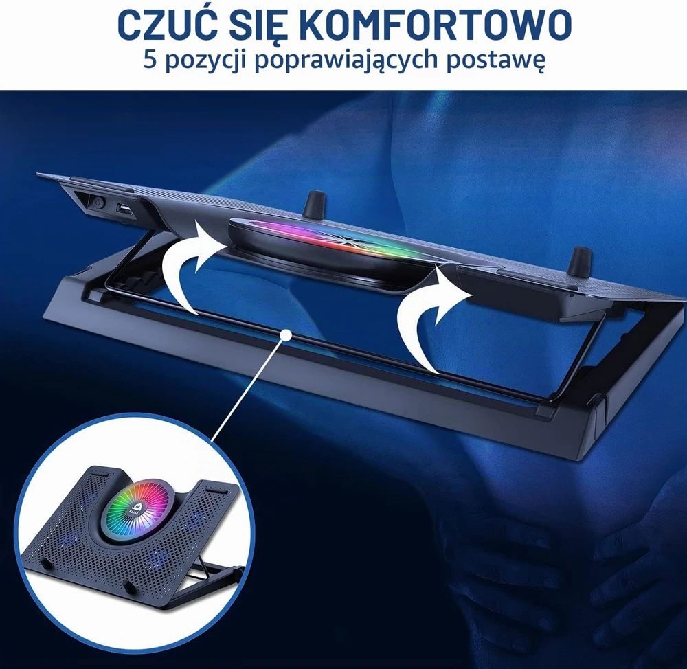 KLIM nešiojamojo kompiuterio aušinimo stovas Nova su 5 ventiliatoriais ir RGB