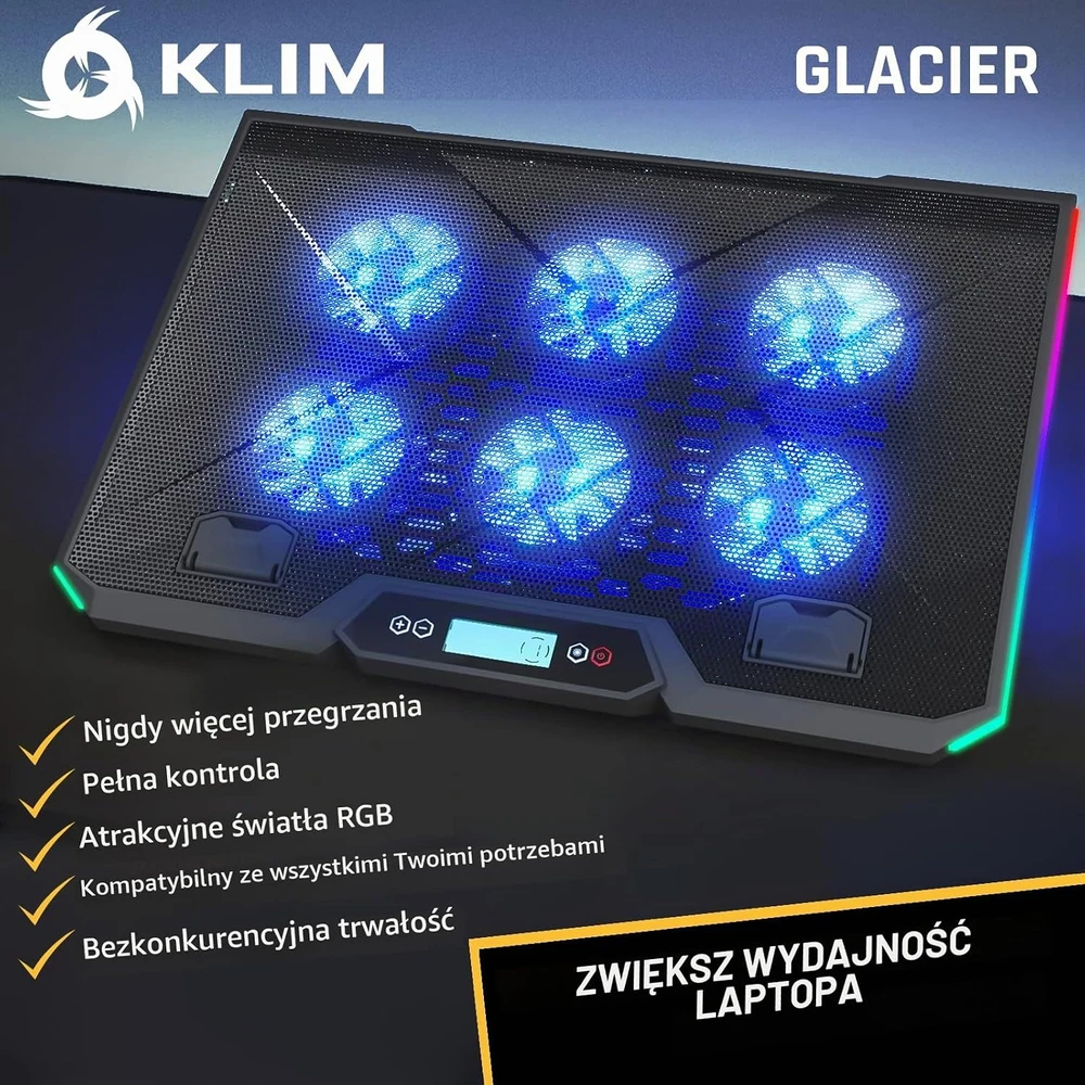 KLIM nešiojamojo kompiuterio aušinimo stovas su 6 ventiliatoriais, RGB, 11–19 col., G01