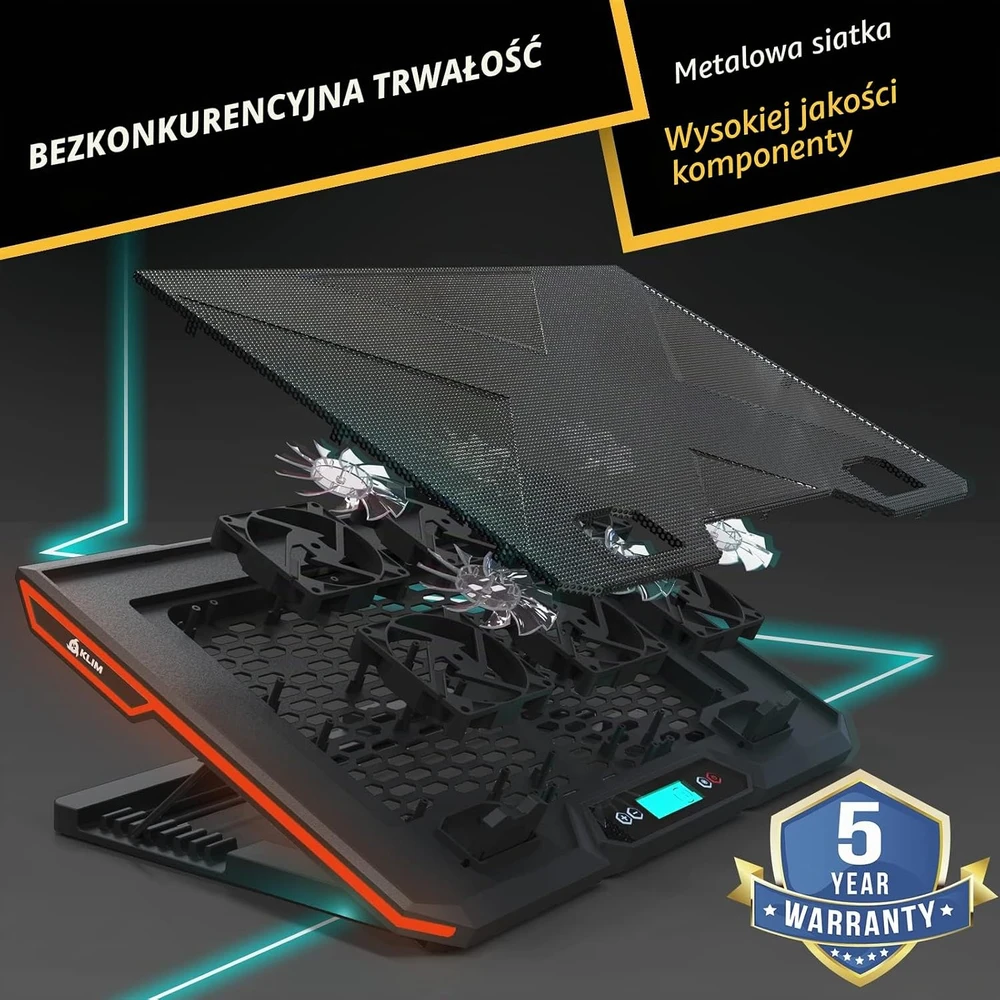 KLIM nešiojamojo kompiuterio aušinimo stovas su 6 ventiliatoriais, RGB, 11–19 col., G01