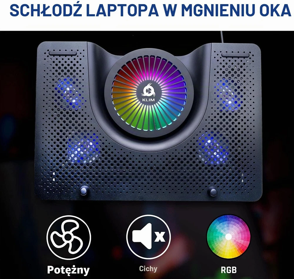 KLIM nešiojamojo kompiuterio aušinimo stovas Nova su 5 ventiliatoriais ir RGB