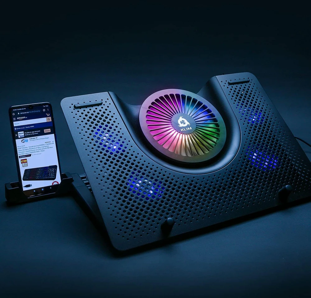 KLIM nešiojamojo kompiuterio aušinimo stovas Nova su 5 ventiliatoriais ir RGB
