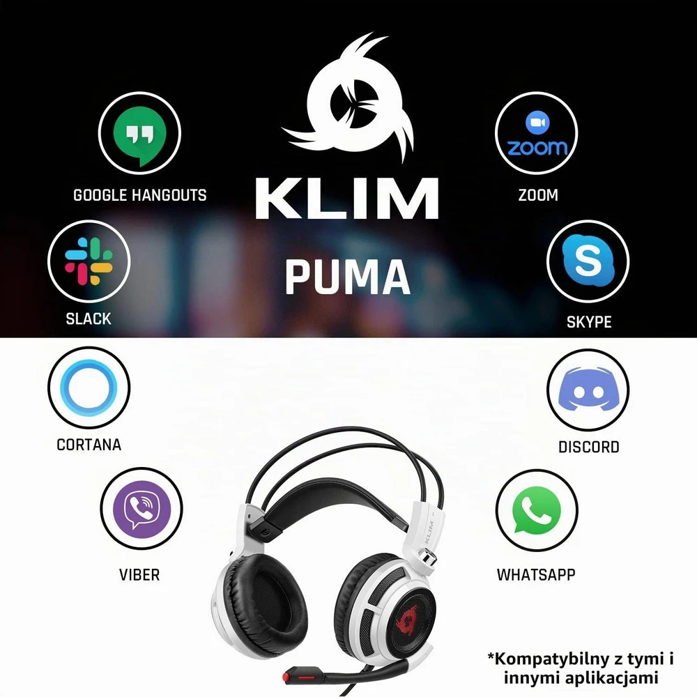 KLIM Puma laidinės žaidimų ausinės su mikrofonu, USB, 7.1 erdvinis garsas, baltos