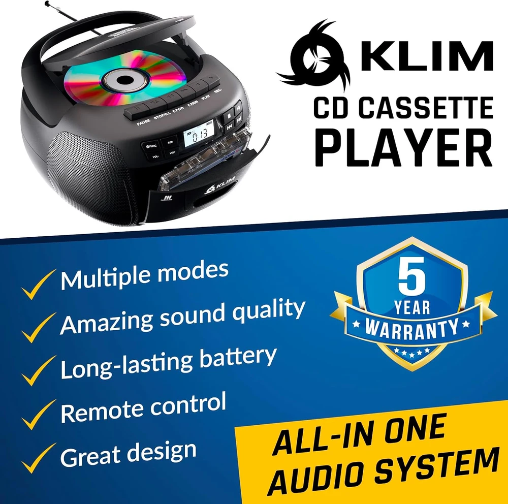KLIM radijo magnetola su CD grotuvu, Bluetooth, USB, AUX ir kasečių įrašymu KLCD-0582