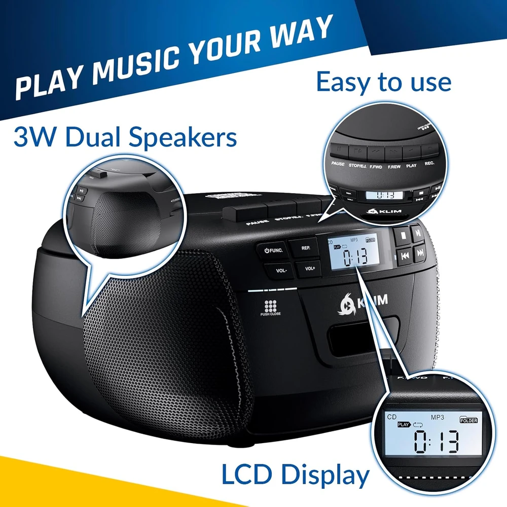 KLIM radijo magnetola su CD grotuvu, Bluetooth, USB, AUX ir kasečių įrašymu KLCD-0582