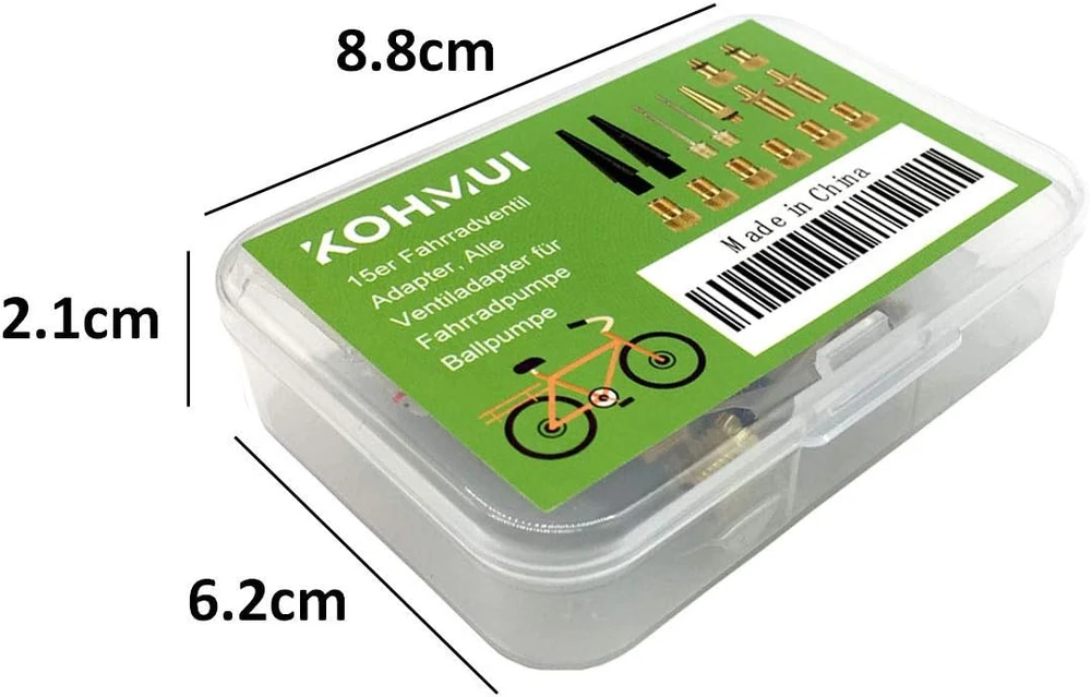 KOHMUI dviračių ventilių adapterių rinkinys 15 vnt. SV, AV ir DV, modelis 22