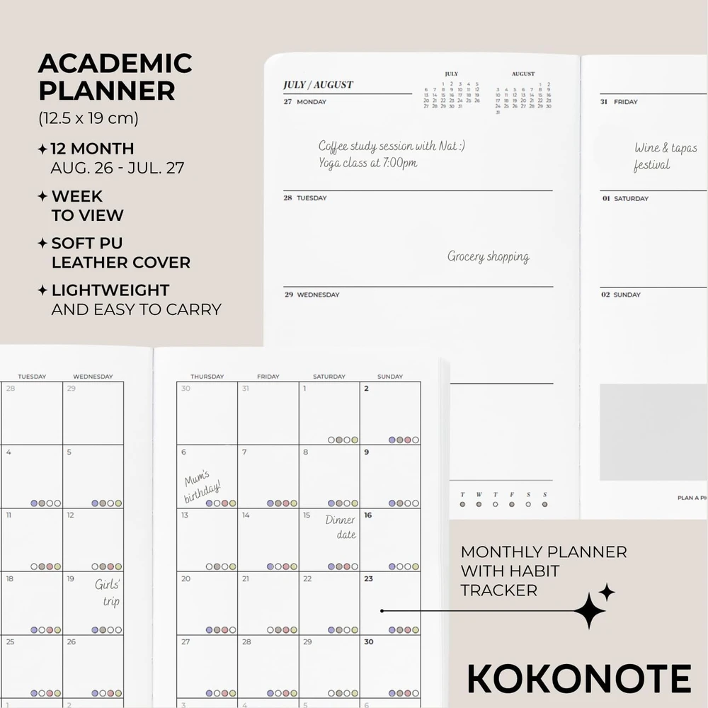 Kokonote akademinis savaitinis planuoklis 2026–2027, 13 x 19 cm, KKPETIT262702