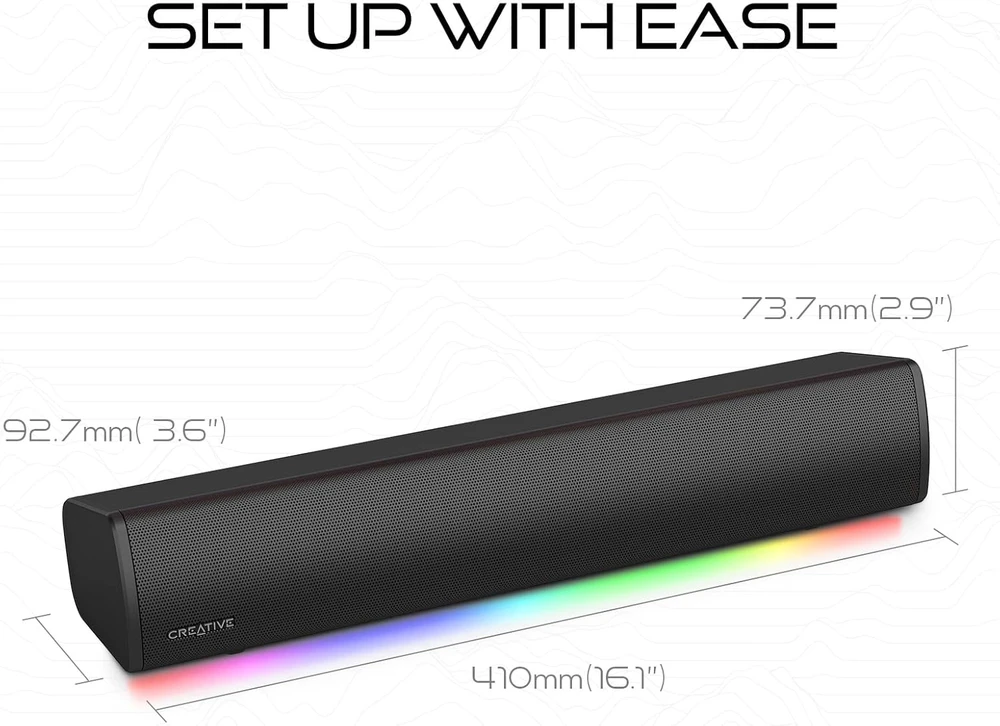 Namų kino sistema Creative Soundbar belaidis GS3 juodos spalvos Bluetooth 5.4