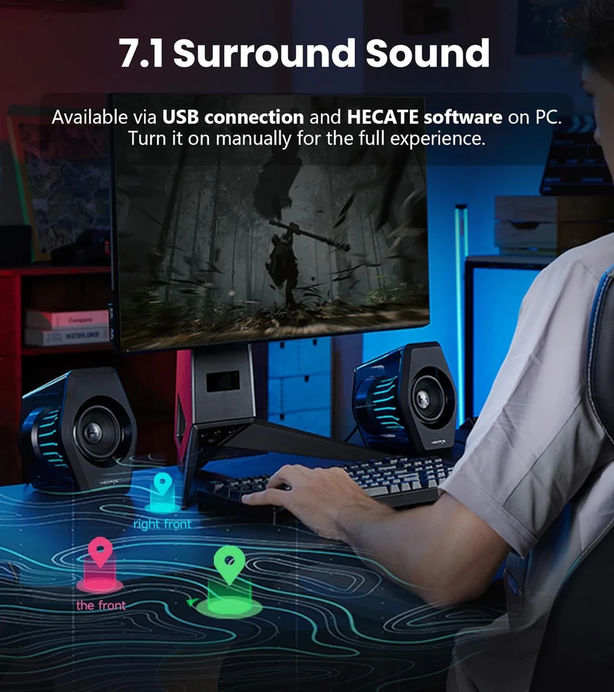 Kompiuterio kolonėlės Edifier kompiuterinės garsiakalbiai su Bluetooth, 32 W galia, 7.1 surround, RGB apšvietimu, G2000 PRO
