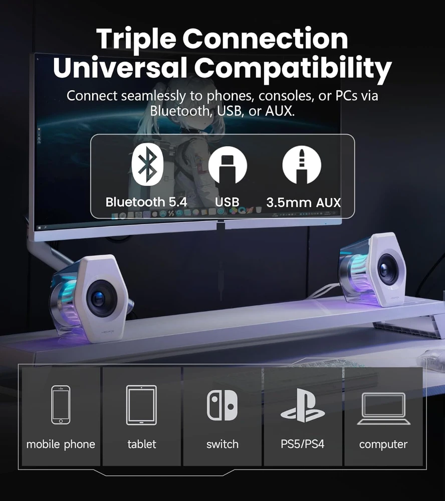 Kompiuterio kolonėlės Edifier kompiuterinės garsiakalbiai su Bluetooth, 32 W galia, 7.1 surround, RGB apšvietimu, G2000 PRO