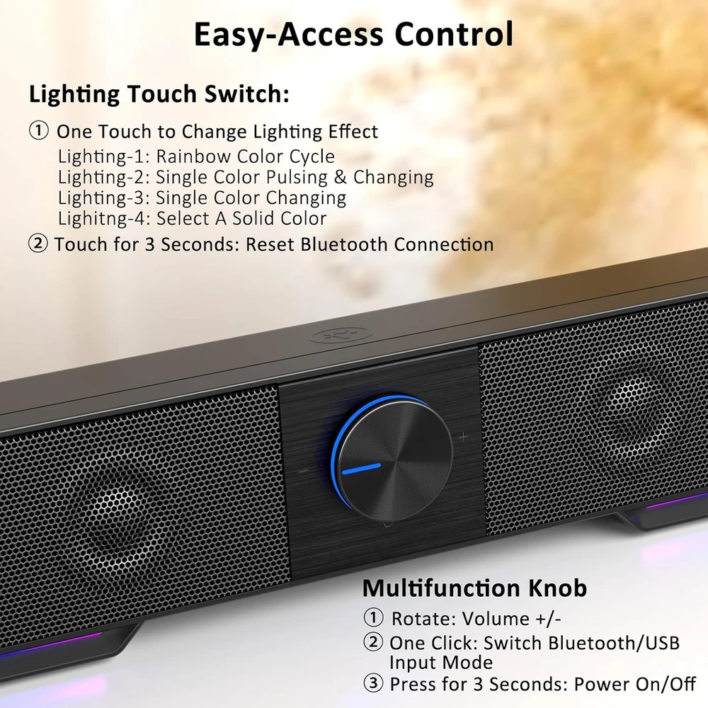 Kompiuterio kolonėlės Jeecoo kompiuterinė garso kolonėlė A40 su Bluetooth ir USB, 10 W, juoda