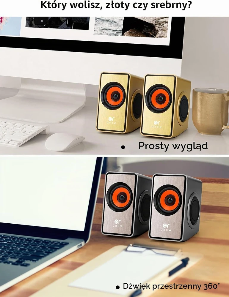 Kompiuterio kolonėlės OROROW 12 W stereofoninės kompiuterinės kolonėlės su USB ir 3,5 mm jungtimis, S206