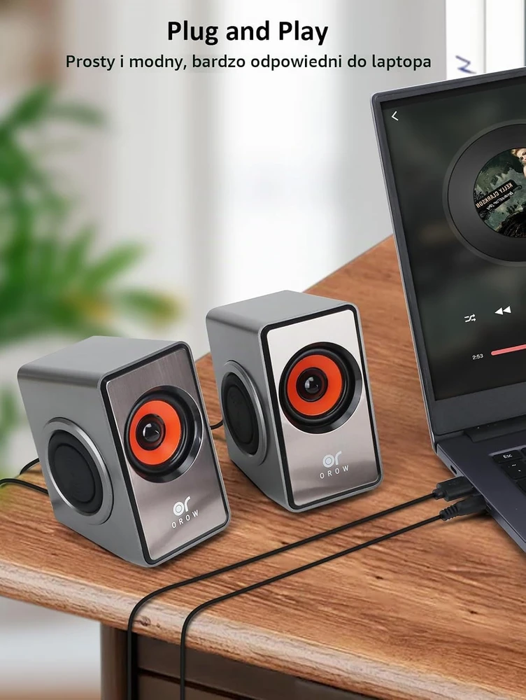 Kompiuterio kolonėlės OROROW 12 W stereofoninės kompiuterinės kolonėlės su USB ir 3,5 mm jungtimis, S206