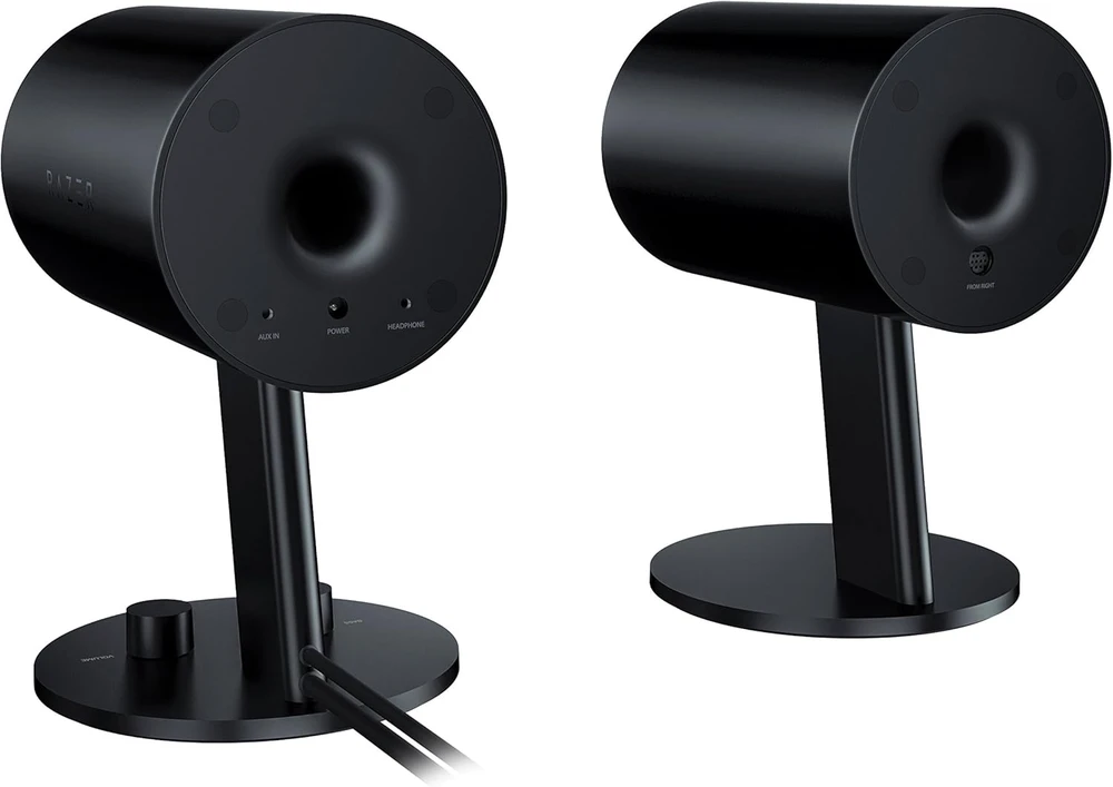 Kompiuterio kolonėlės Razer 2.0 kompiuterinės garsiakalbės su AUX ir USB, 3 colių stiklo pluošto garsiakalbiai, RGB apšvietimas, Nommo Chroma