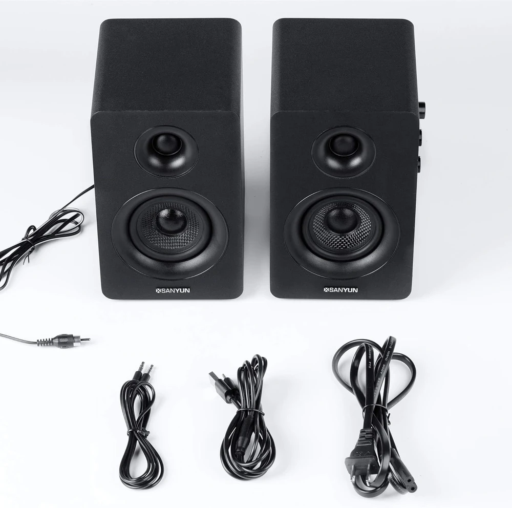 Kompiuterio kolonėlės Sanyun kompiuterinės lentynos garsiakalbiai Bluetooth 5.0, 60 W, aktyvūs, juodi, SW208