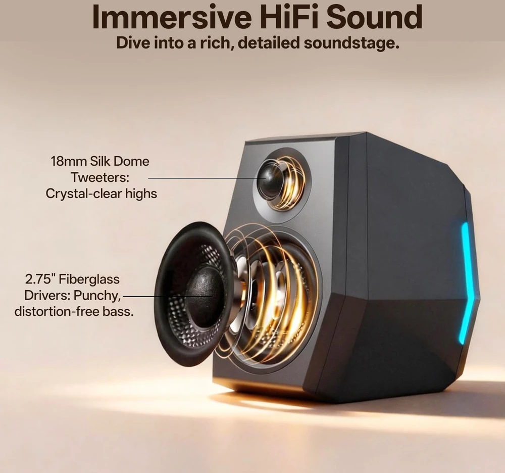 Kompiuterio kolonėlės Sanyun kompiuterinės garso kolonėlės 2.0, 36 W, Bluetooth 5.2, USB DAC, SW209