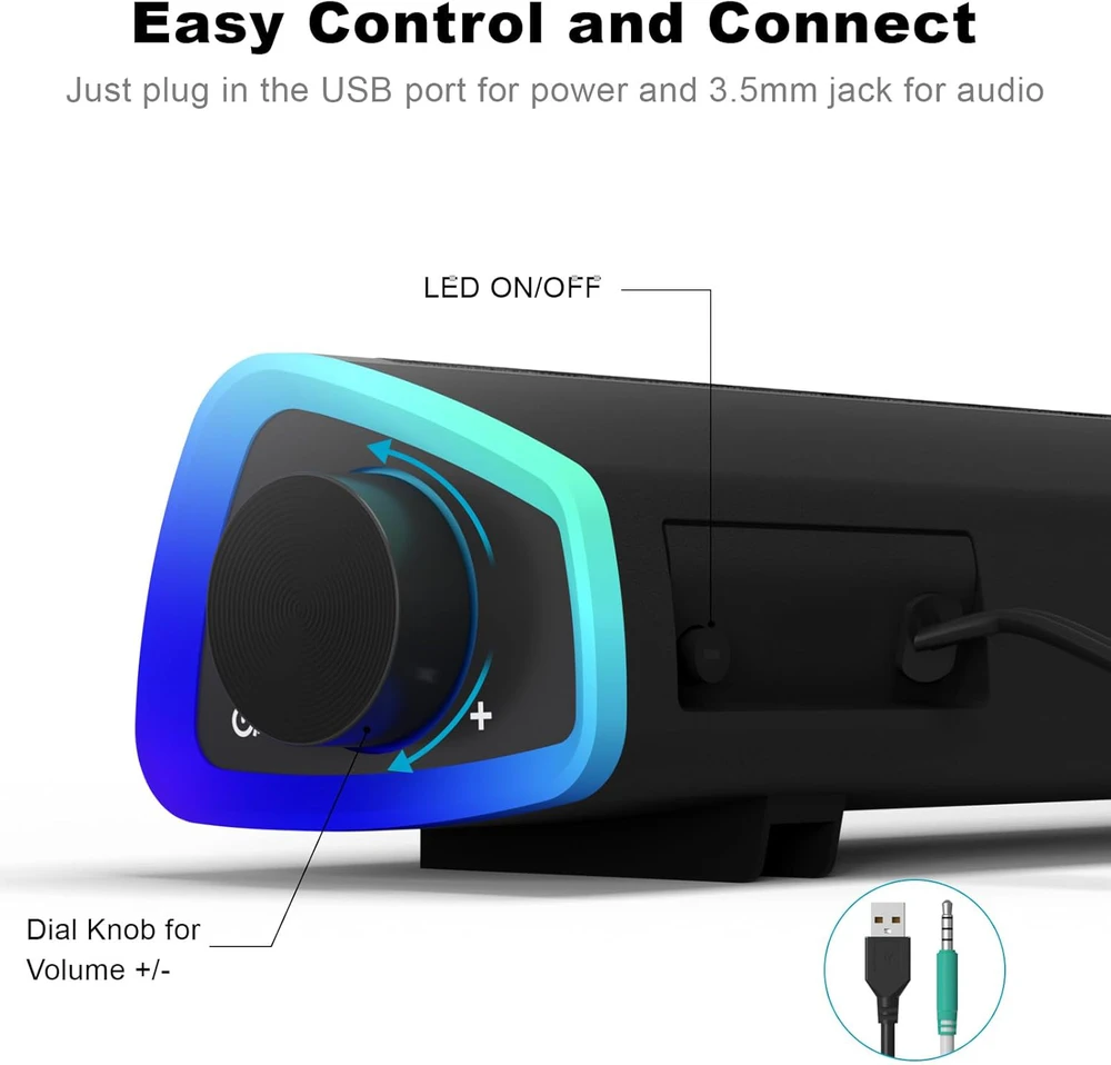 Kompiuterio kolonėlės Soulion garso kolonėlė kompiuteriui su USB maitinimu, LED apšvietimu ir 6 W galia R30