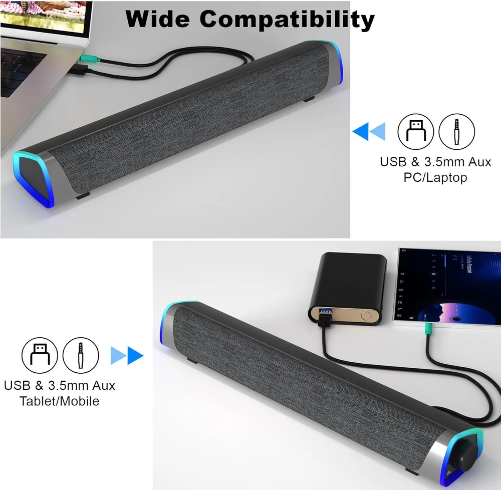 Kompiuterio kolonėlės Soulion garso kolonėlė kompiuteriui su USB maitinimu, LED apšvietimu ir 6 W galia R30