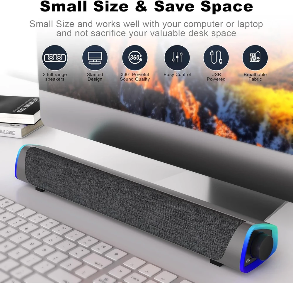 Kompiuterio kolonėlės Soulion garso kolonėlė kompiuteriui su USB maitinimu, LED apšvietimu ir 6 W galia R30