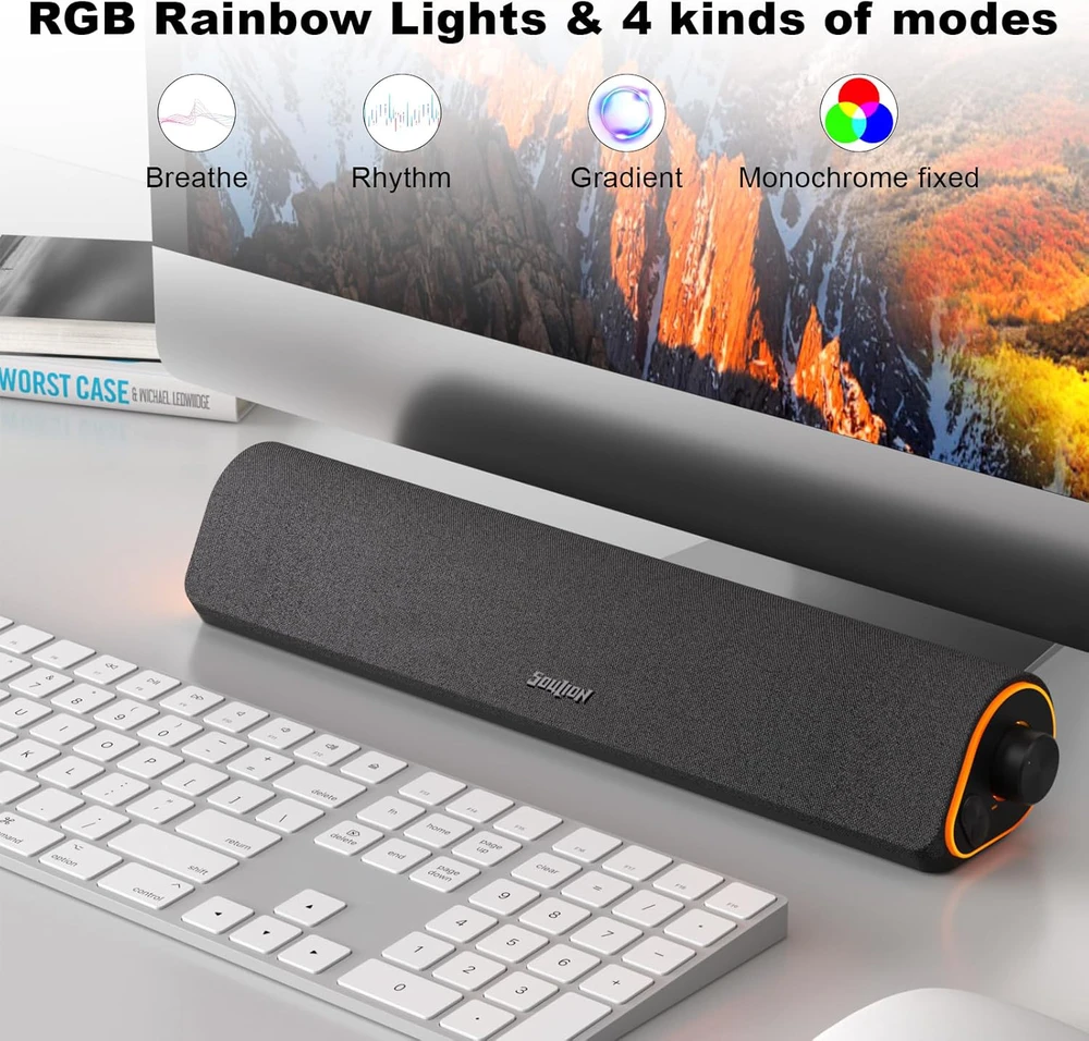 Kompiuterio kolonėlės SOULION kompiuterinė garso kolonėlė soundbar Bluetooth 5.3, 10 W, RGB apšvietimas, R50