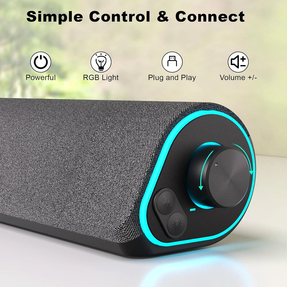 Kompiuterio kolonėlės SOULION kompiuterinė garso kolonėlė soundbar Bluetooth 5.3, 10 W, RGB apšvietimas, R50