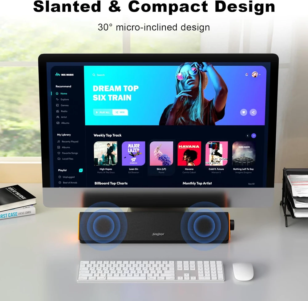 Kompiuterio kolonėlės SOULION kompiuterinė garso kolonėlė soundbar Bluetooth 5.3, 10 W, RGB apšvietimas, R50