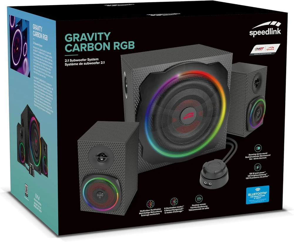 Kompiuterio kolonėlės Speedlink kolonėlė GRAVITY CARBON RGB. 2.1 System. sw retail