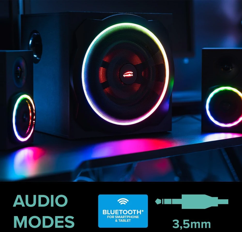 Kompiuterio kolonėlės Speedlink kolonėlė GRAVITY CARBON RGB. 2.1 System. sw retail