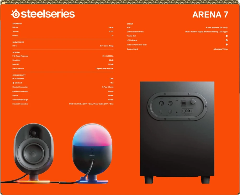 Kompiuterio kolonėlės SteelSeries Arena 7, Juodos spalvos