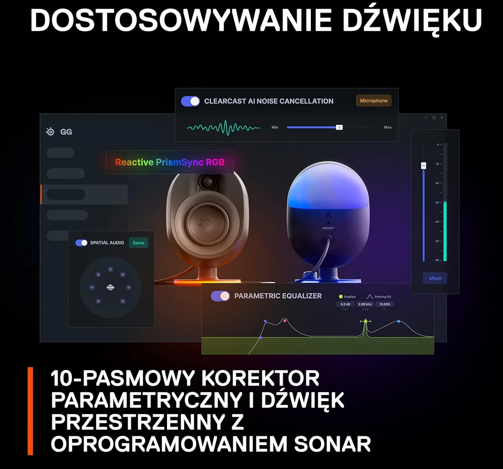 Kompiuterio kolonėlės SteelSeries Arena 7, Juodos spalvos