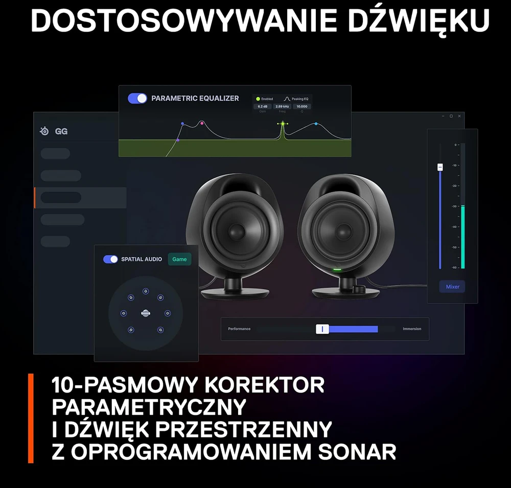 Kompiuterio kolonėlės SteelSeries Arena 3, Juodos spalvos