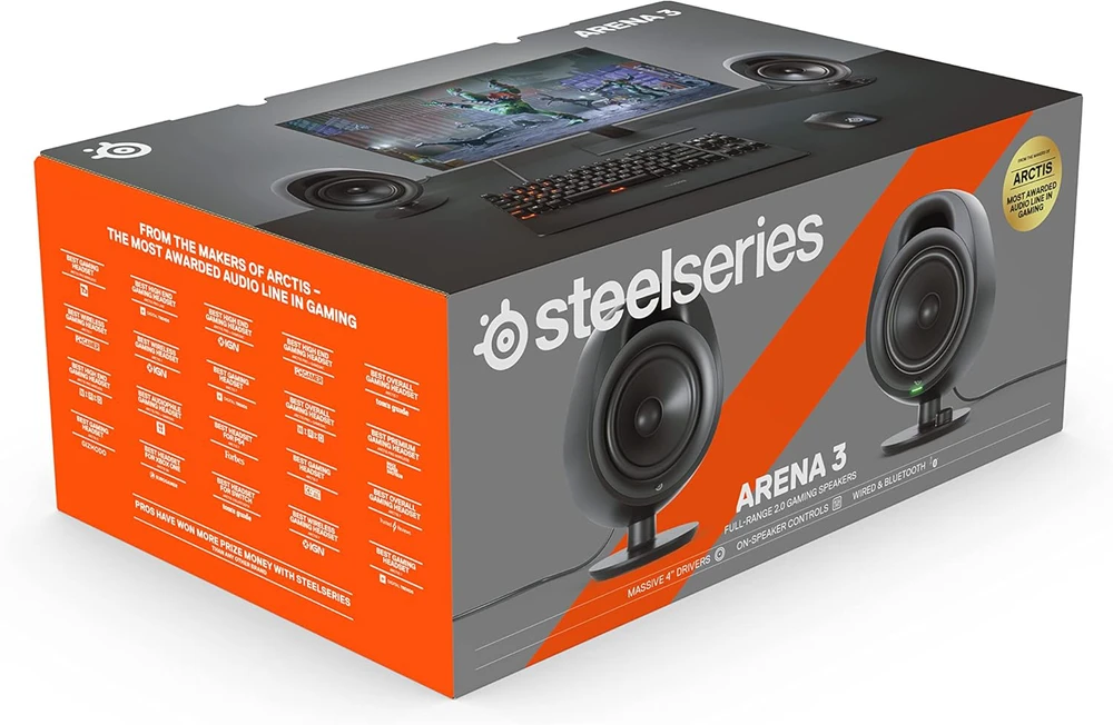 Kompiuterio kolonėlės SteelSeries Arena 3, Juodos spalvos