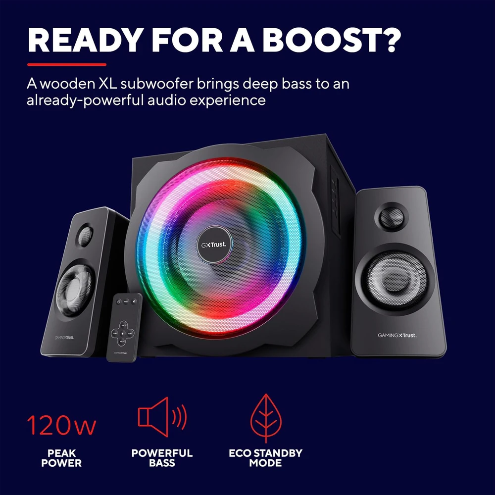 Kompiuterio kolonėlės Speaker Set Trust GXT 629 Tytan 2.1 RGB 22944 (2.1, juodos spalvos)