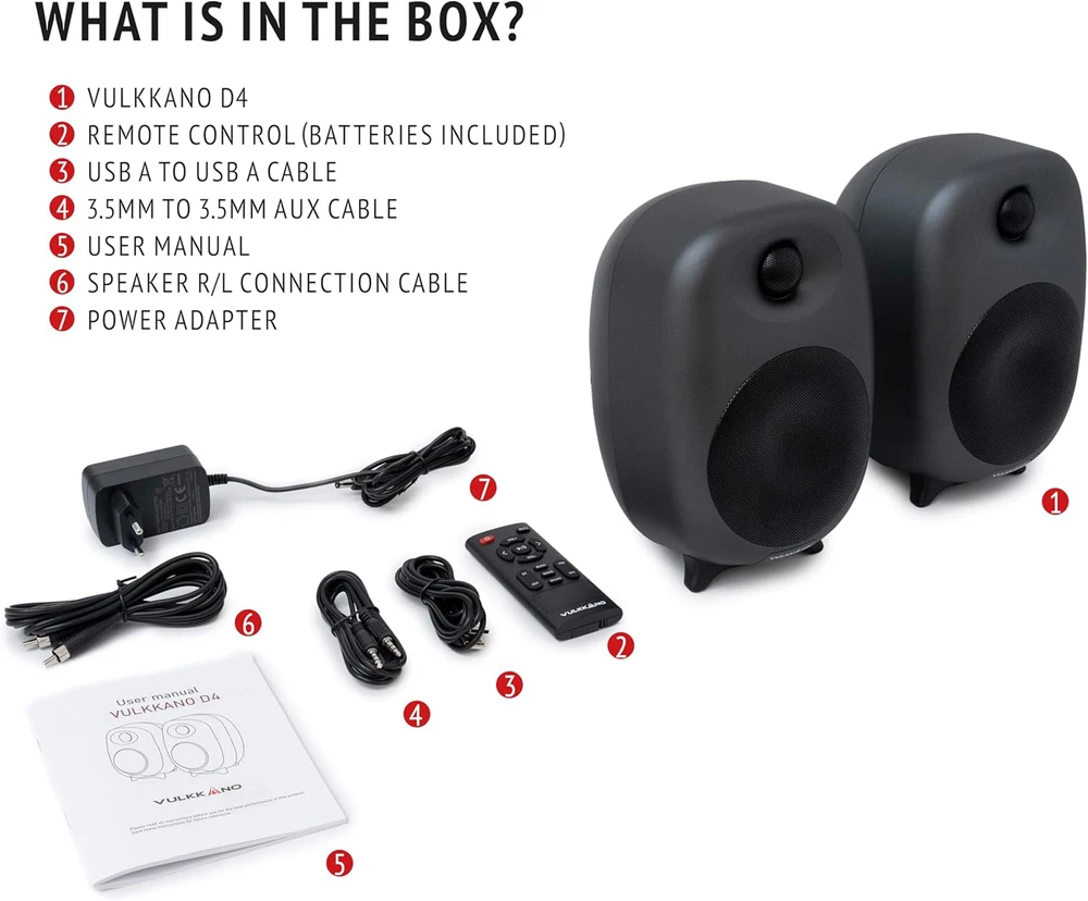 Kompiuterio kolonėlės Vulkkano kompiuterinės kolonėlės 2.0, 80 W, Bluetooth, USB, RCA, AUX, optinė jungtis, nuotolinio valdymo pultas, D4