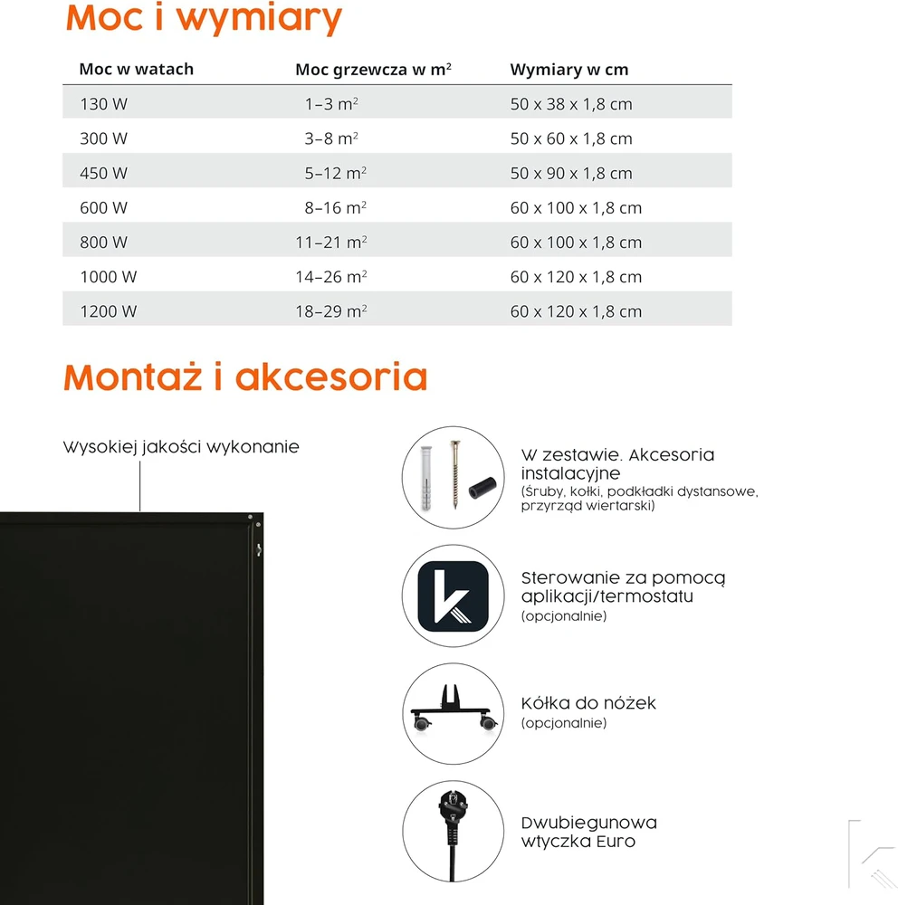 Könighaus infraraudonųjų spindulių šildymo panelė 1000 W, 14–26 m², P-Serie
