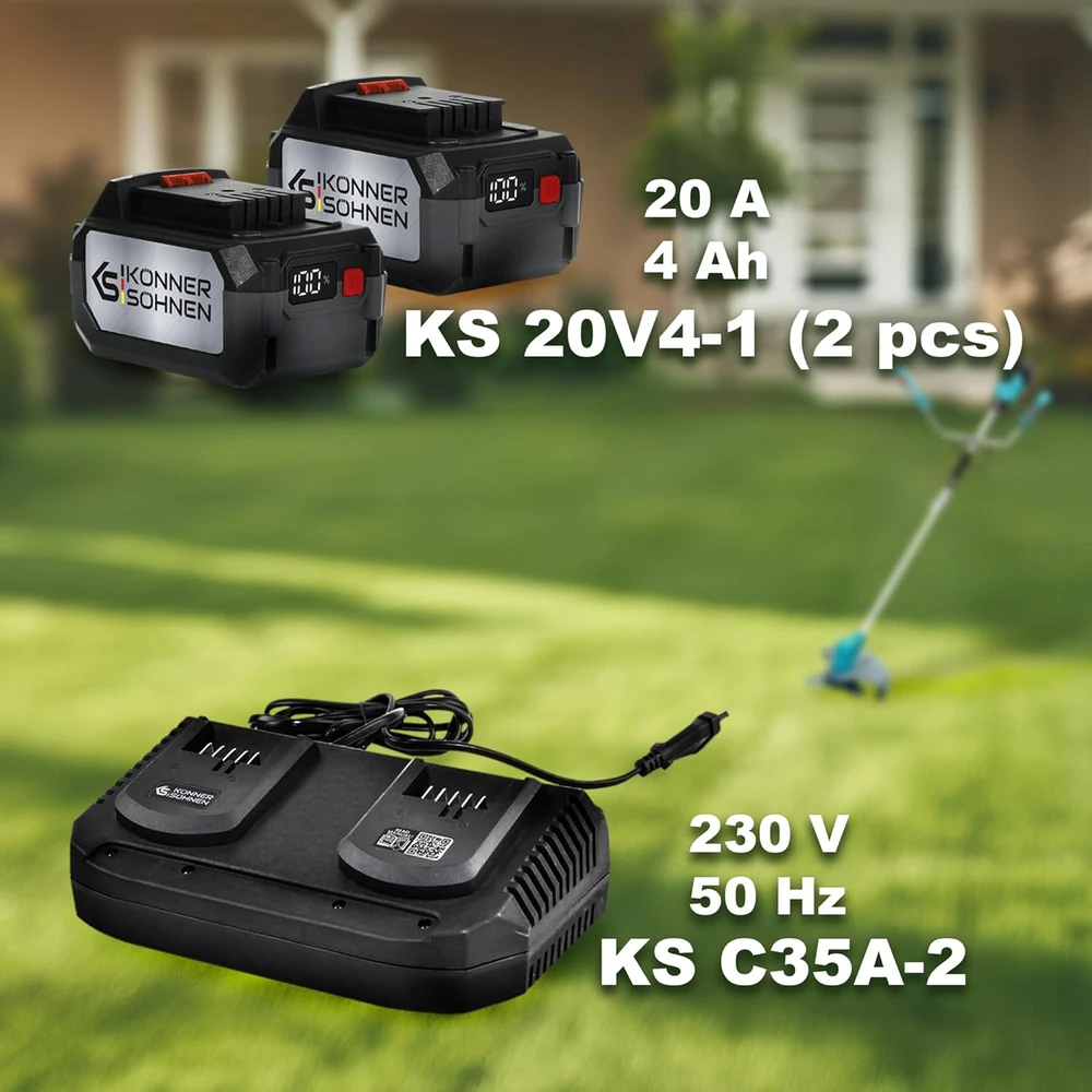 Könner & Söhnen akumuliatorinis žoliapjovės rinkinys, 40 V, 3 dantų peilis, 2 mm pjovimo storis, KS BCT-40 V